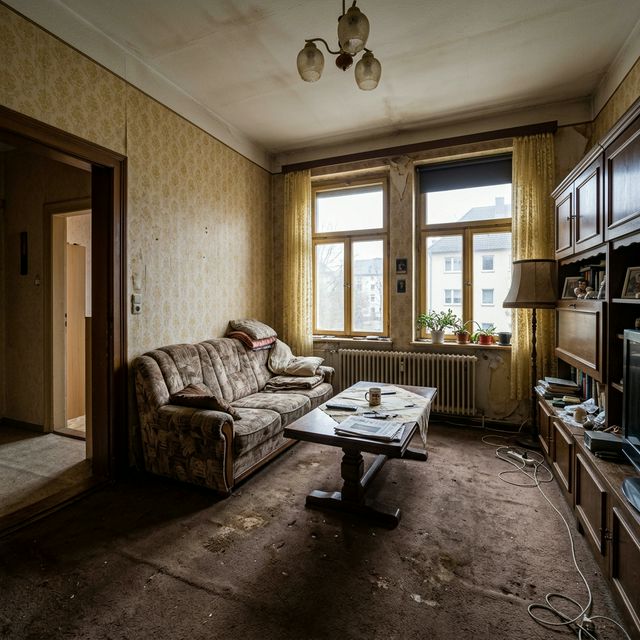 Wohnzimmer im Ausgangszustand – vor der Aufbereitung